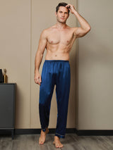 [أزرق غامق] SilkSilky-SA الحرير الخالص Mens Sleep Bottoms 003,