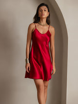 [خمر] SilkSilky-SA Sleeveless V Neck فساتين نسائية 003