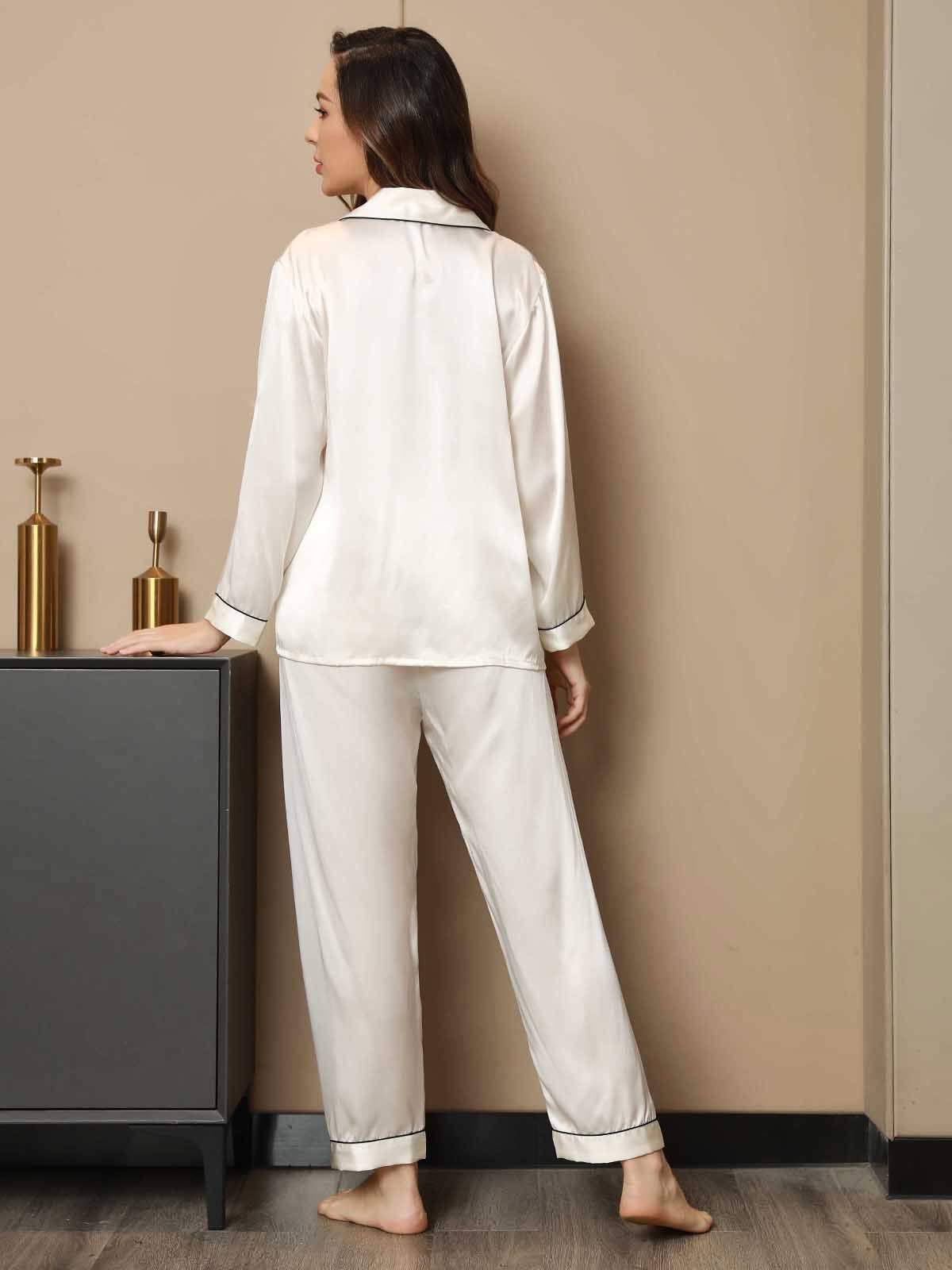 [أبيض] SilkSilky-SA الحرير الخالص Womens Pajamas 002