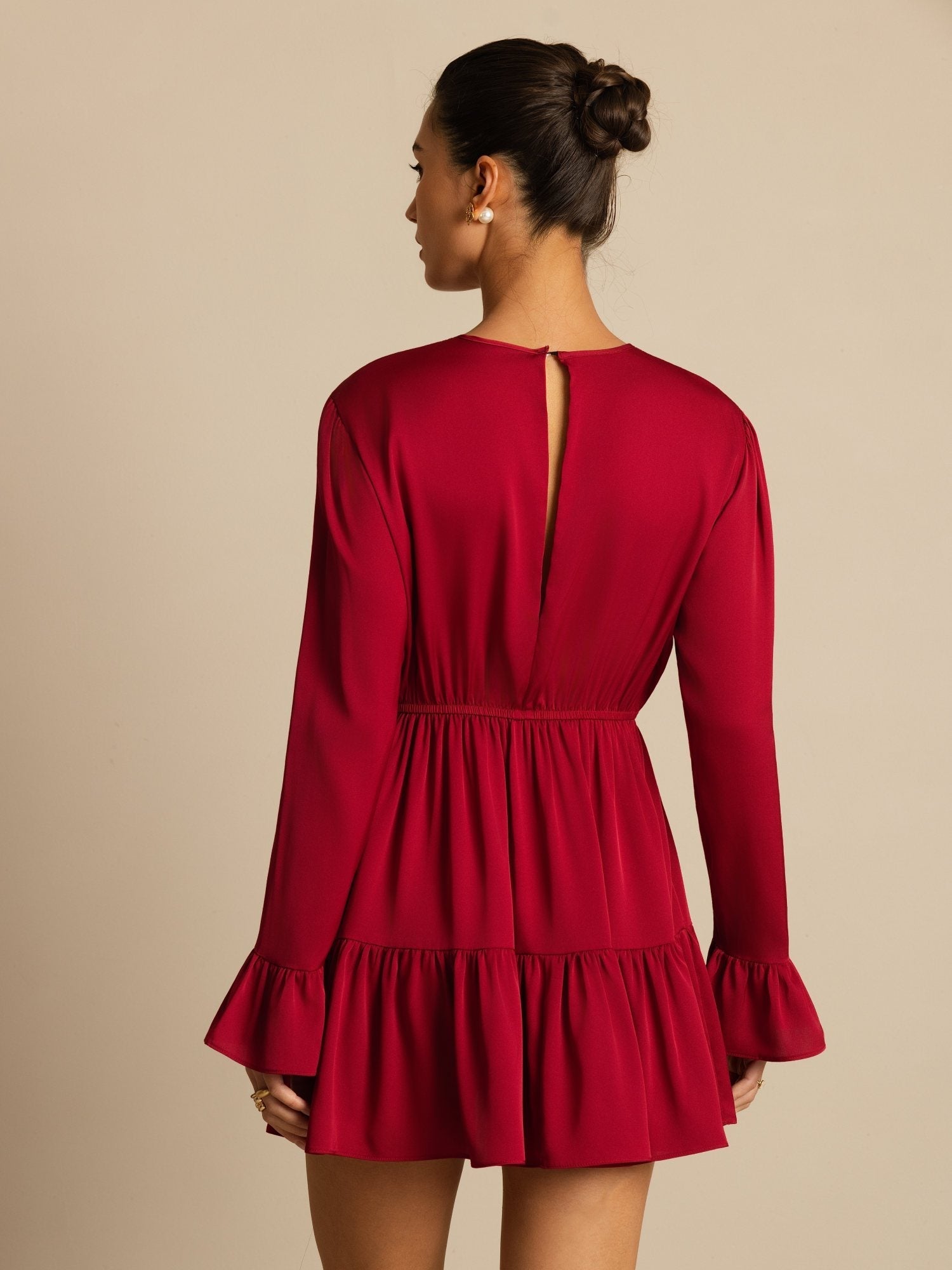 [خمر] SilkSilky-SA 19Momme الحرير الأكمام الطويلة رقبة مستديرة فساتين نسائية 007