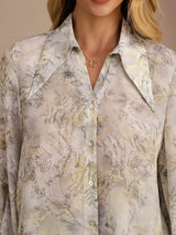 [زهرة الميرمية] SilkSilky-SA Long Sleeve Lapel Collar بلوزة 005