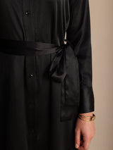 [أسود] SilkSilky-SA Long Sleeve Lapel Collar فساتين نسائية 003
