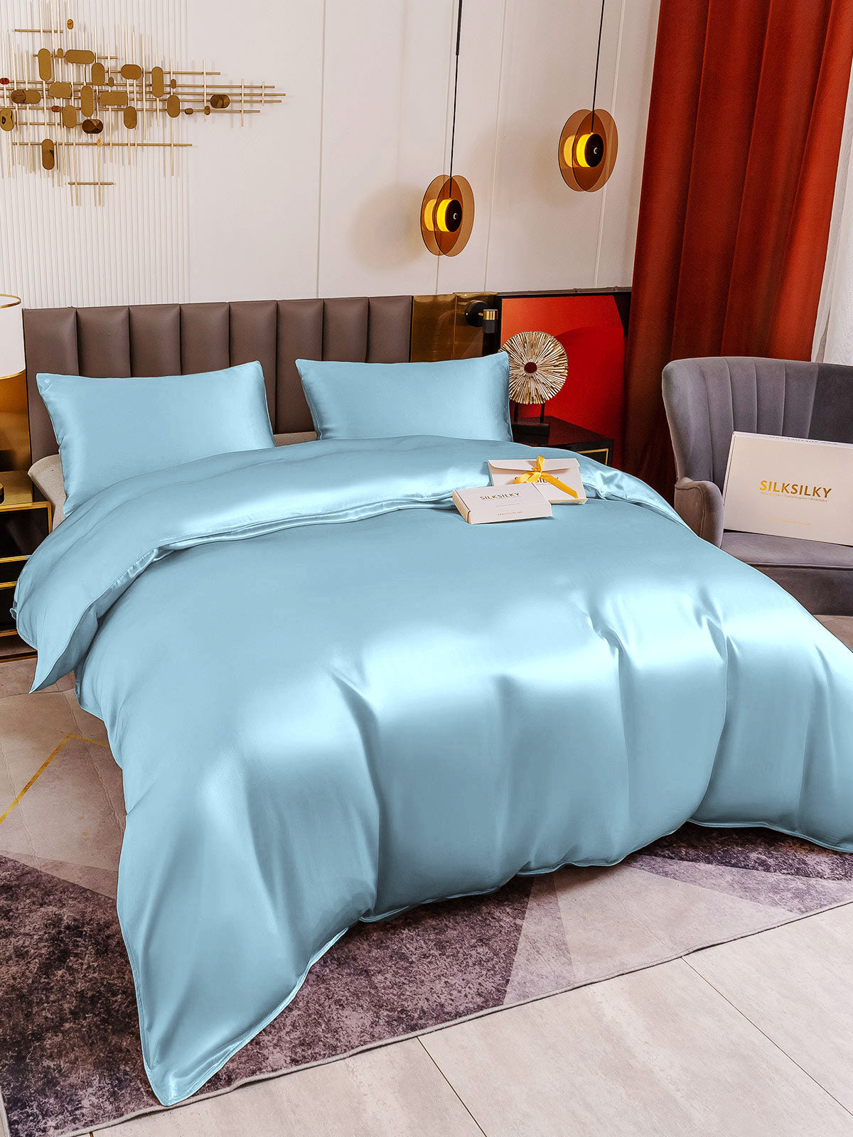 SilkSilky SA 19Momme الحرير الخالص Bedding Set شامبانيا 026