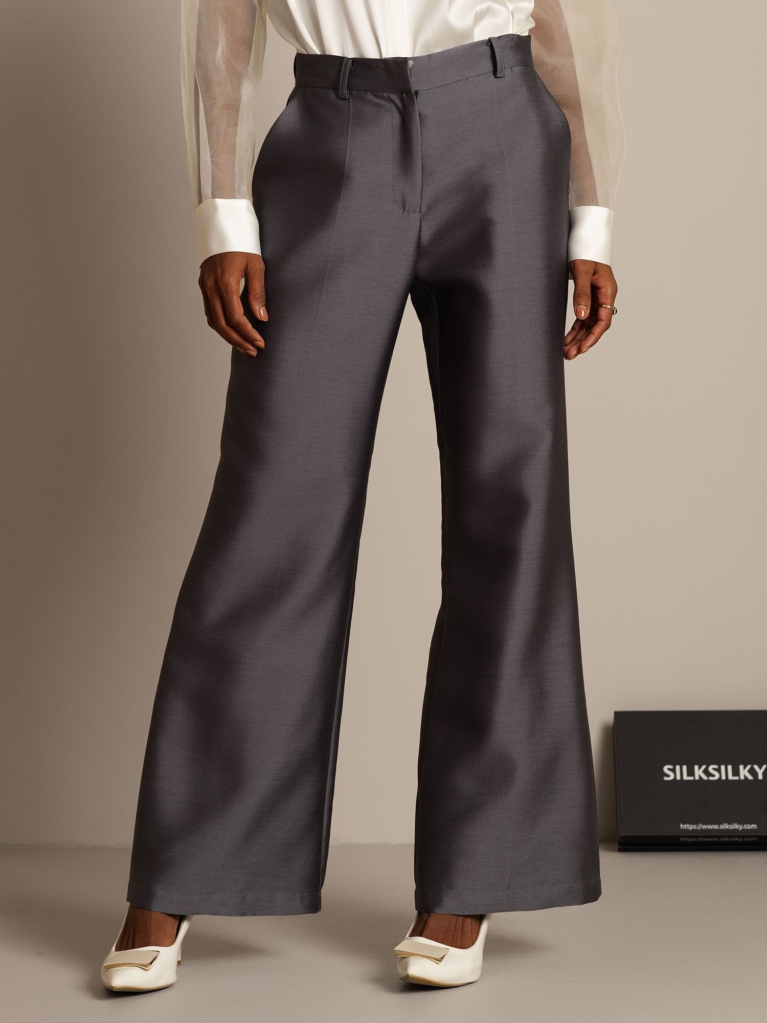 [رمادي] SilkSilky-SA 32Momme الحرير Womens Pants 005,