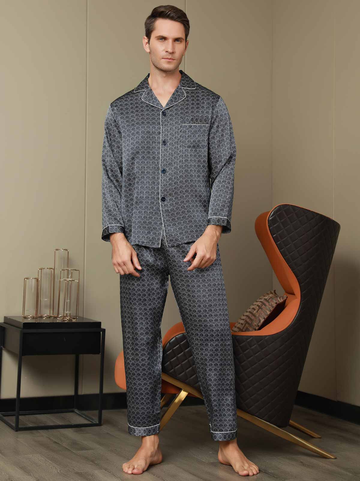 [جنكو كحلي] SilkSilky-SA 19Momme الحرير الخالص Mens Pajamas 007