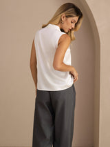 [أبيض] SilkSilky-SA Sleeveless Tie Neck كامي 002