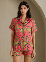[سيرفال مرجاني] SilkSilky-SA Short Sleeve Notch Collar طقم بيجامة نسائي 001