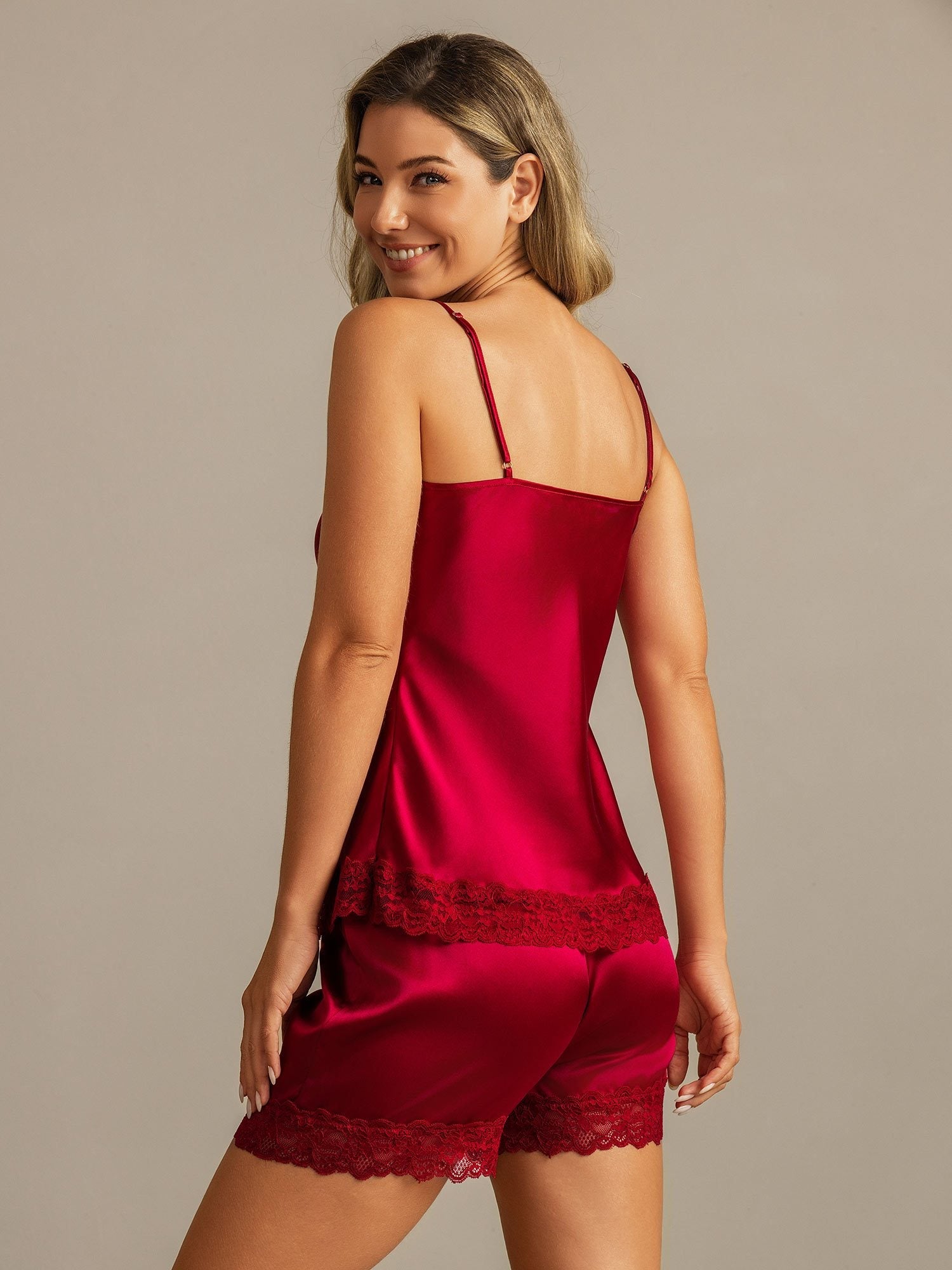 [خمر] SilkSilky-SA Sleeveless V Neck مجموعة قميص قصير 002