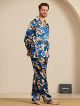 [تنين نيفي] SilkSilky-SA Long Sleeve Lapel Collar بيجامة رجالية 005