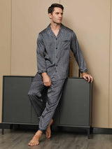 [جنكو كحلي] SilkSilky-SA 19Momme الأكمام الطويلة بيجامة رجالية 001