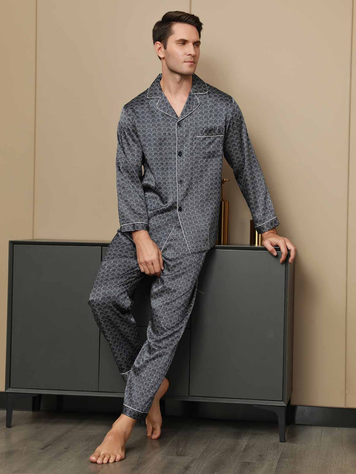 [جنكو كحلي] SilkSilky-SA 19Momme الحرير الخالص Mens Pajamas 001