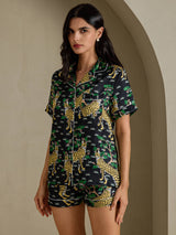 [سيرفال أسود] SilkSilky-SA Short Sleeve Notch Collar طقم بيجامة نسائي 003