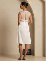 [أبيض] SilkSilky-SA 19Momme Sleeveless Illusion Neck فساتين نسائية 002