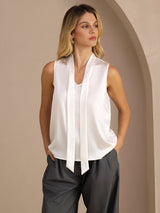 [أبيض] SilkSilky-SA Sleeveless Tie Neck كامي 003