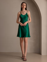 [أخضر غامق] SilkSilky-SA Sleeveless V Neck فساتين نسائية 001