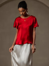 [خمر] SilkSilky-SA Short Sleeve Boat Neck تي شيرت نسائية 004