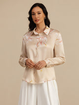 [شامبانيا] SilkSilky-SA Long Sleeve Lapel Collar بلايز نسائية 004