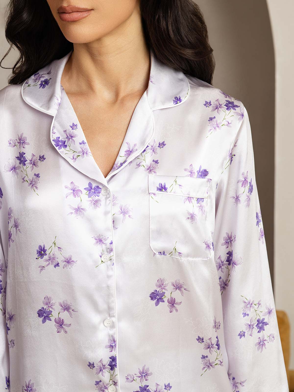 [تفتح الليلك] SilkSilky-SA الحرير الخالص Womens Pajamas 005