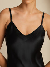 [أسود] SilkSilky-SA Sleeveless V Neck فساتين نسائية 005