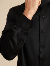 [أسود] SilkSilky-SA Long Sleeve Stand Collar قميص رجالي 007