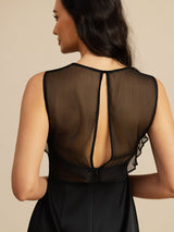 [أسود] SilkSilky-SA 19Momme Sleeveless Illusion Neck فساتين نسائية 006