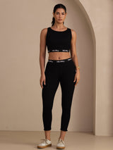[أسود] SilkSilky-SA Sleeveless Crew Neck Women's Outfit Sets 001