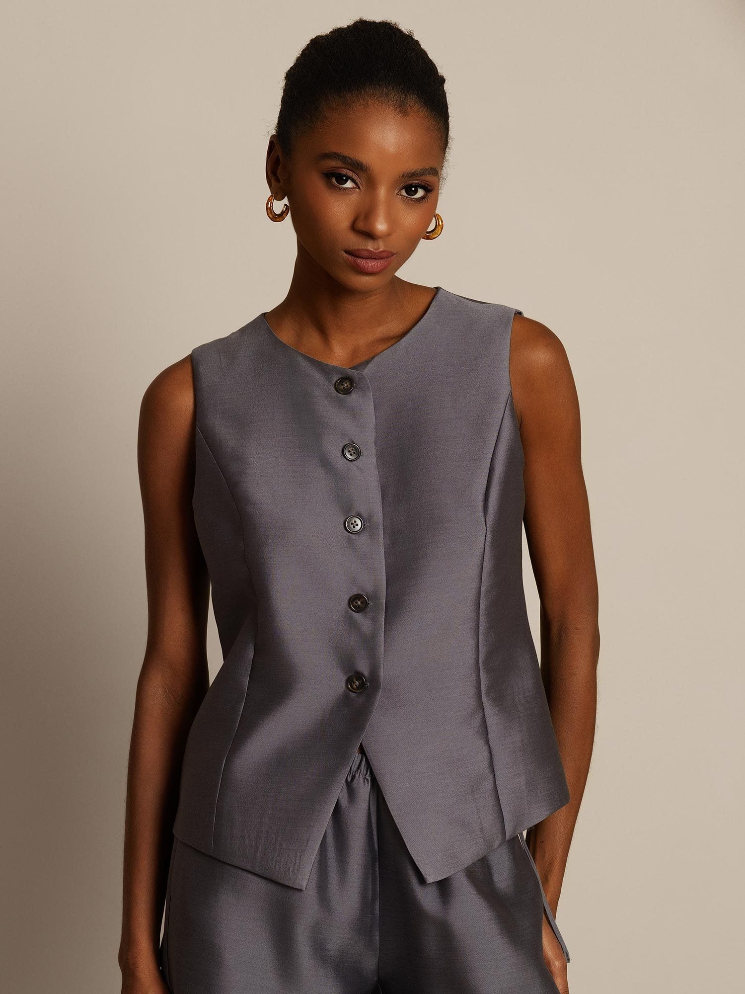 [رمادي] SilkSilky-SA 32Momme الحرير Womens Vest 003,