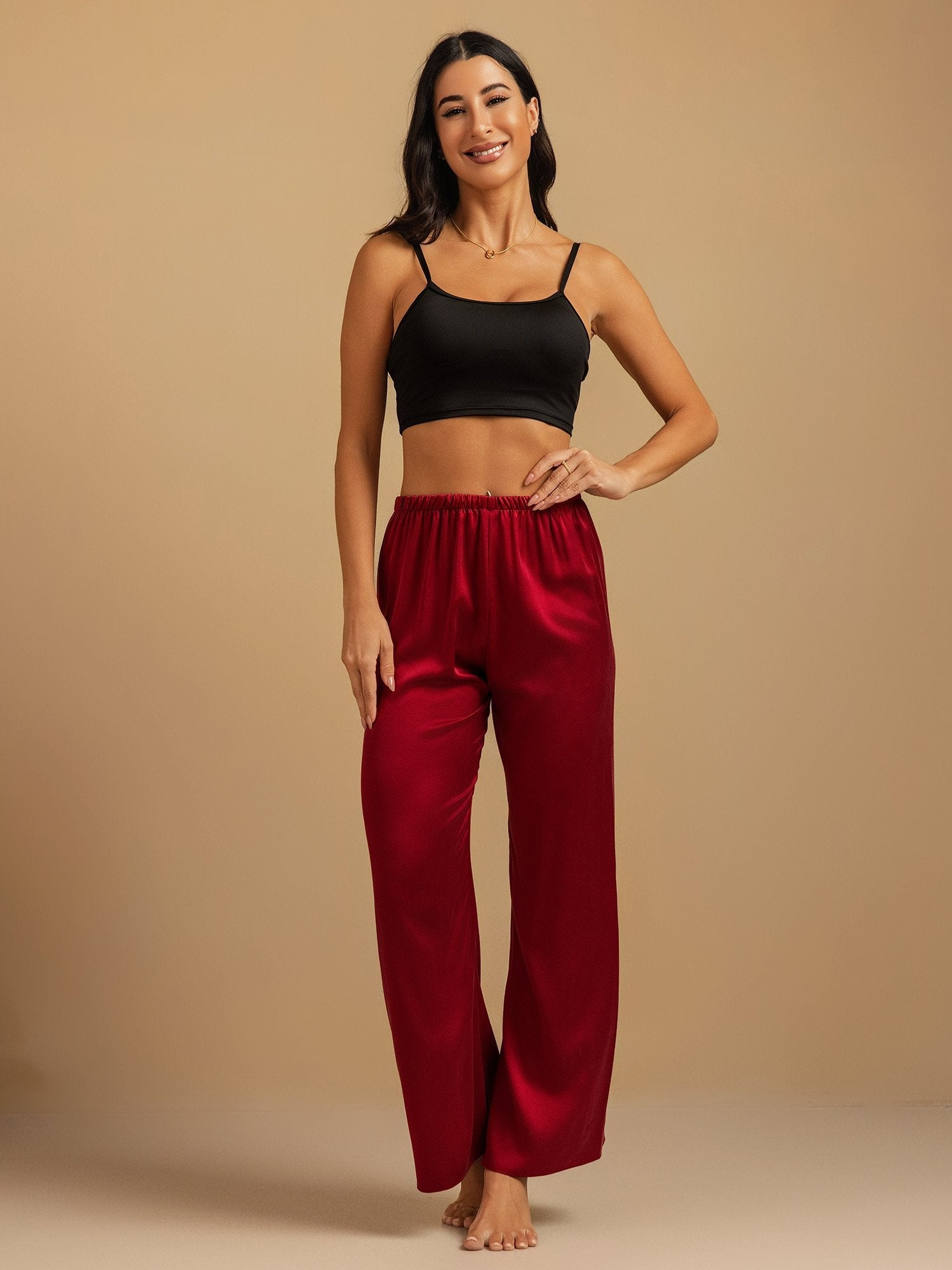 [خمر] SilkSilky-SA 19Momme الحرير Womens Sleep Bottoms 009,