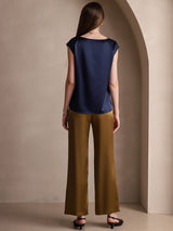 [أزرق غامق] SilkSilky-SA Cap Sleeve Round Neck تي شيرت نسائية 002