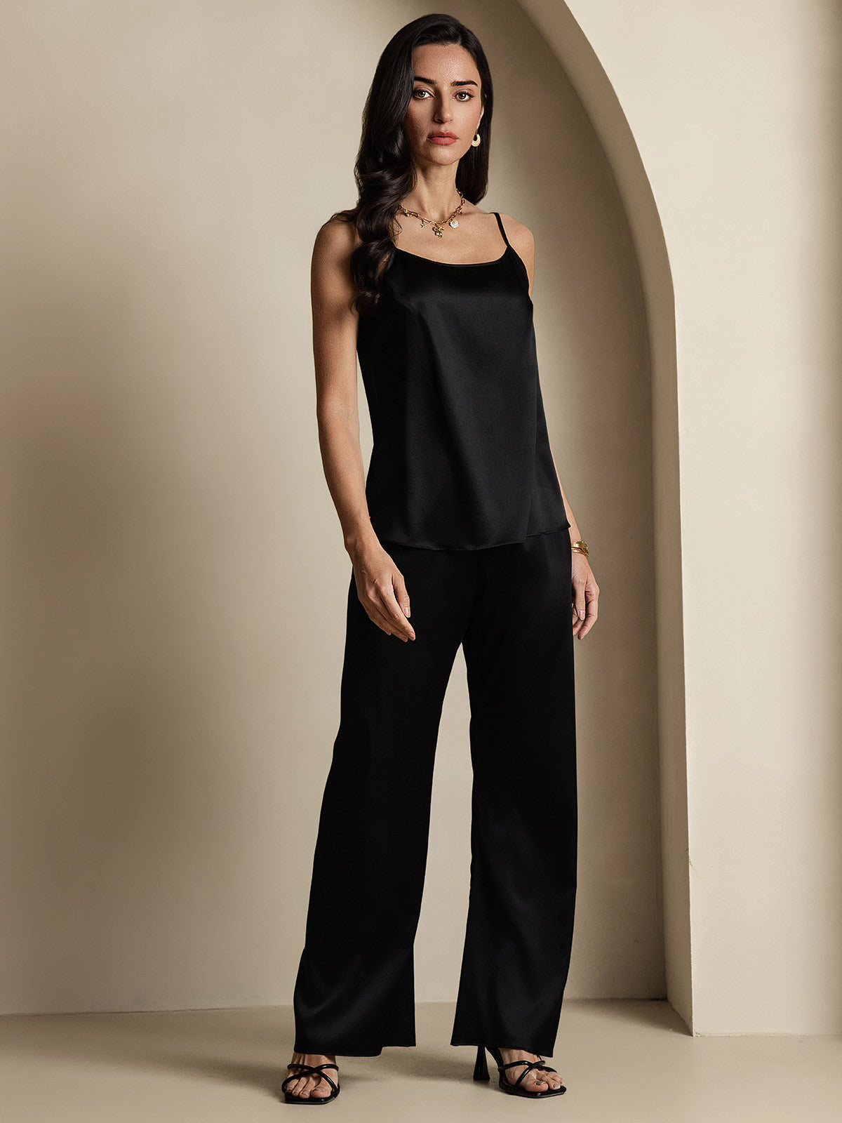 [أسود] SilkSilky-SA 19Momme الحرير Camisoles 007