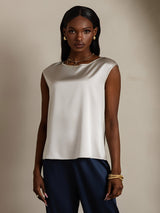 [رمادي فاتح] SilkSilky-SA Cap Sleeve Round Neck تي شيرت نسائية 001