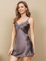 [رمادي أرجواني] SilkSilky-SA Sleeveless V Neck باس النوم 007