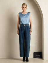 [أزرق رمادي] SilkSilky-SA Sleeveless Round Neck كامي 007