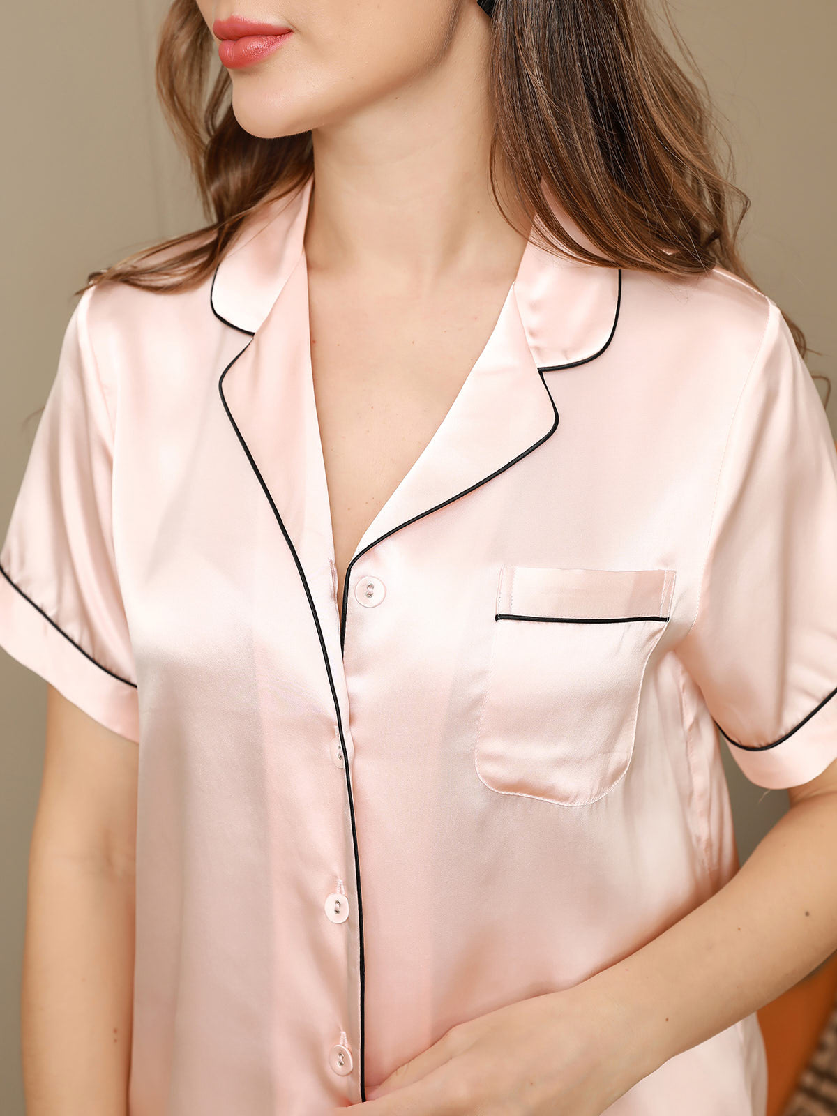 [لون القرنفل] SilkSilky-SA الحرير الخالص Womens Pajamas 008