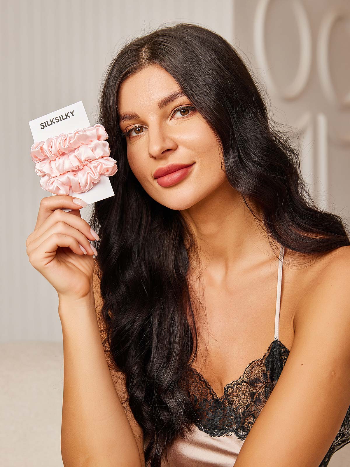 [وردي فاتح] SilkSilky-SA 19Momme الحرير الخالص Scrunchie 001