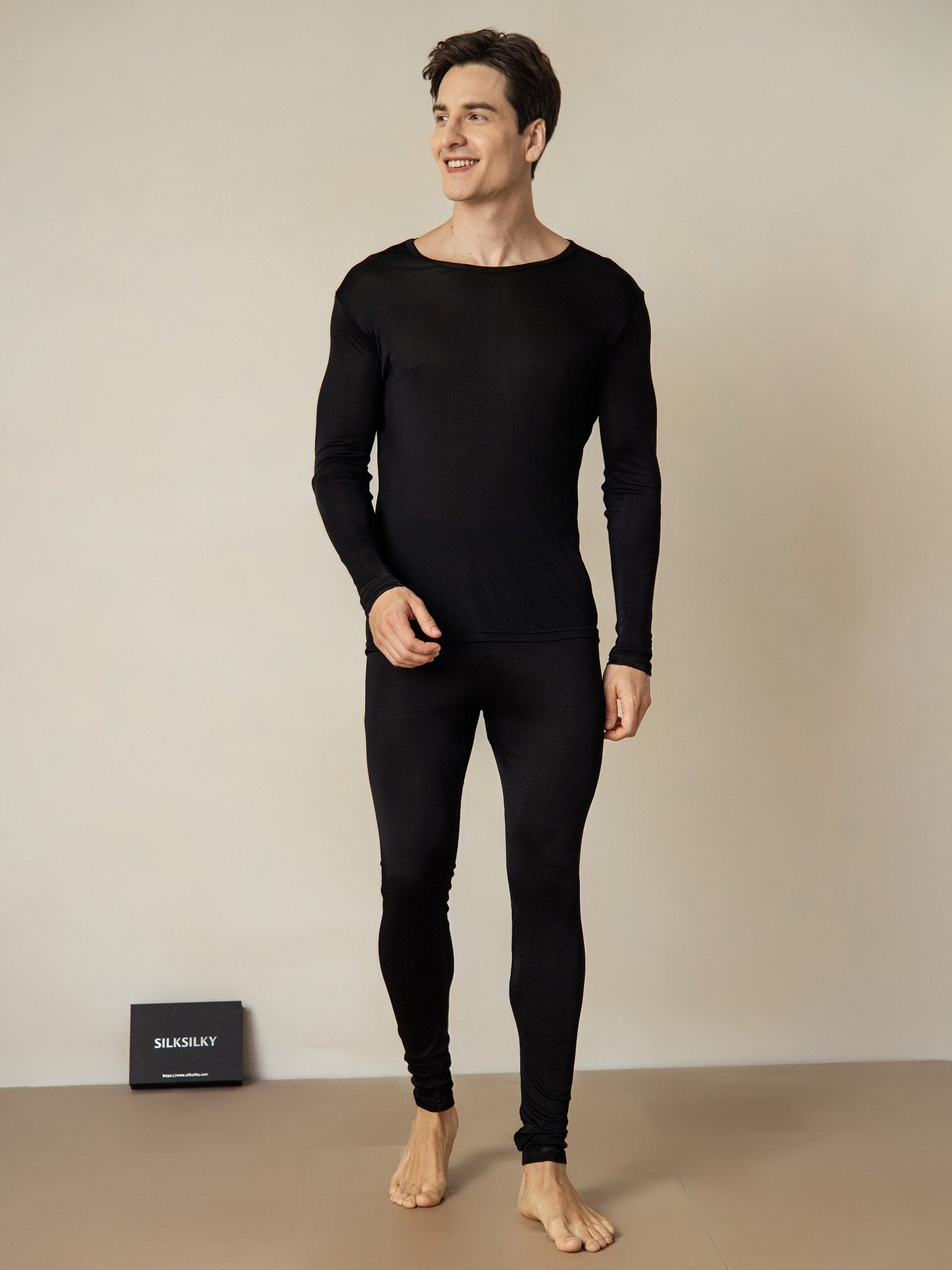 [أسود] SilkSilky-SA الحرير Mens Pajamas 003