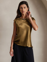 [بني] SilkSilky-SA Cap Sleeve Round Neck تي شيرت نسائية 001