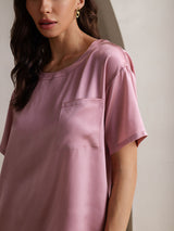 [الوردي الأرجواني] SilkSilky-SA Short Sleeve Round Neck طقم بيجامة نسائي 009
