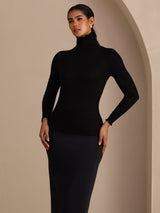 [أسود] SilkSilky-SA Long Sleeve Turtle Neck تي شيرت نسائية 004