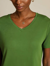 [أخضر] SilkSilky-SA Short Sleeve V Neck تي شيرت نسائية 004