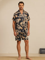 [التنين الأسود] SilkSilky-SA Short Sleeve Lapel Collar بيجامة رجالية 003