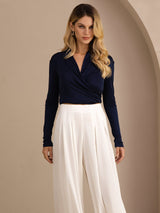 [أزرق غامق] SilkSilky-SA Long Sleeve بلوزات نسائية 005