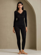 [أسود] SilkSilky-SA Long Sleeve V Neck ملابس داخلية طويلة نسائية 001