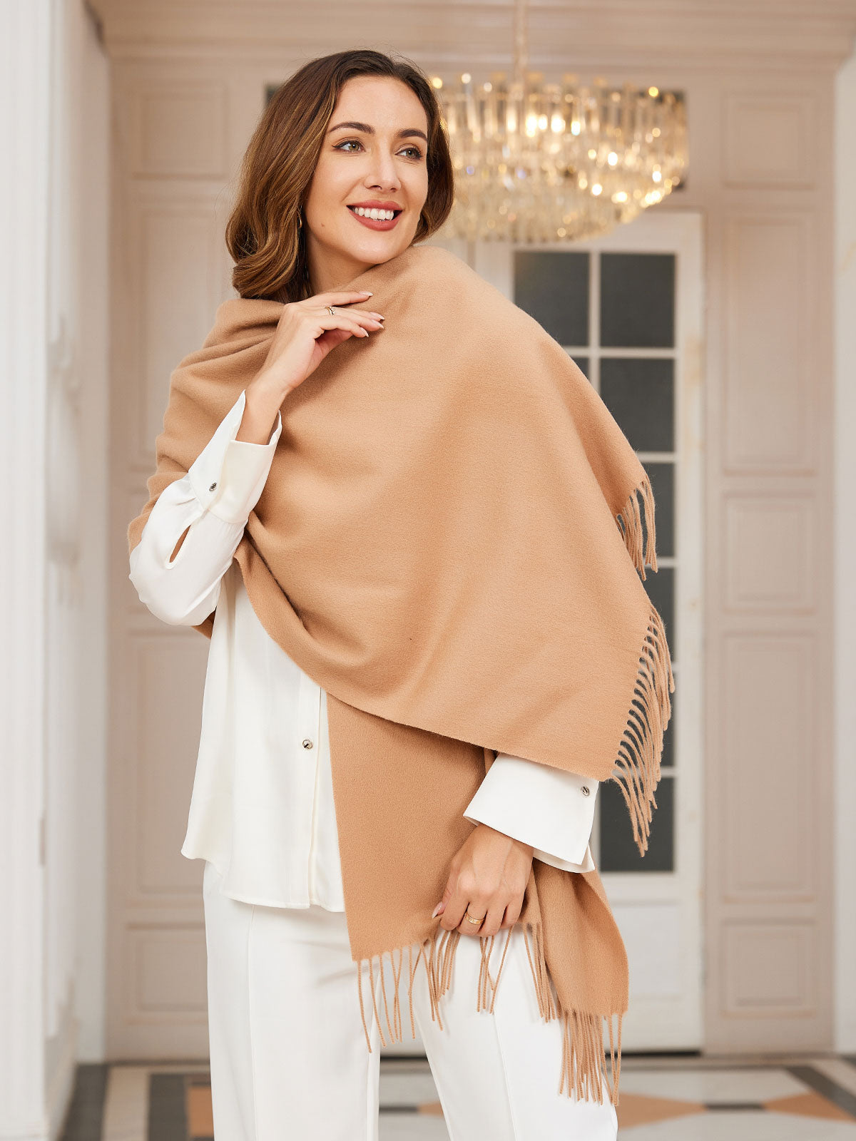 [تان (بني فاتح)] SilkSilky-SA صوف Scarf 001