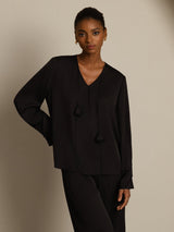 [أسود] SilkSilky-SA Long Sleeve V Neck بلوزات نسائية 003