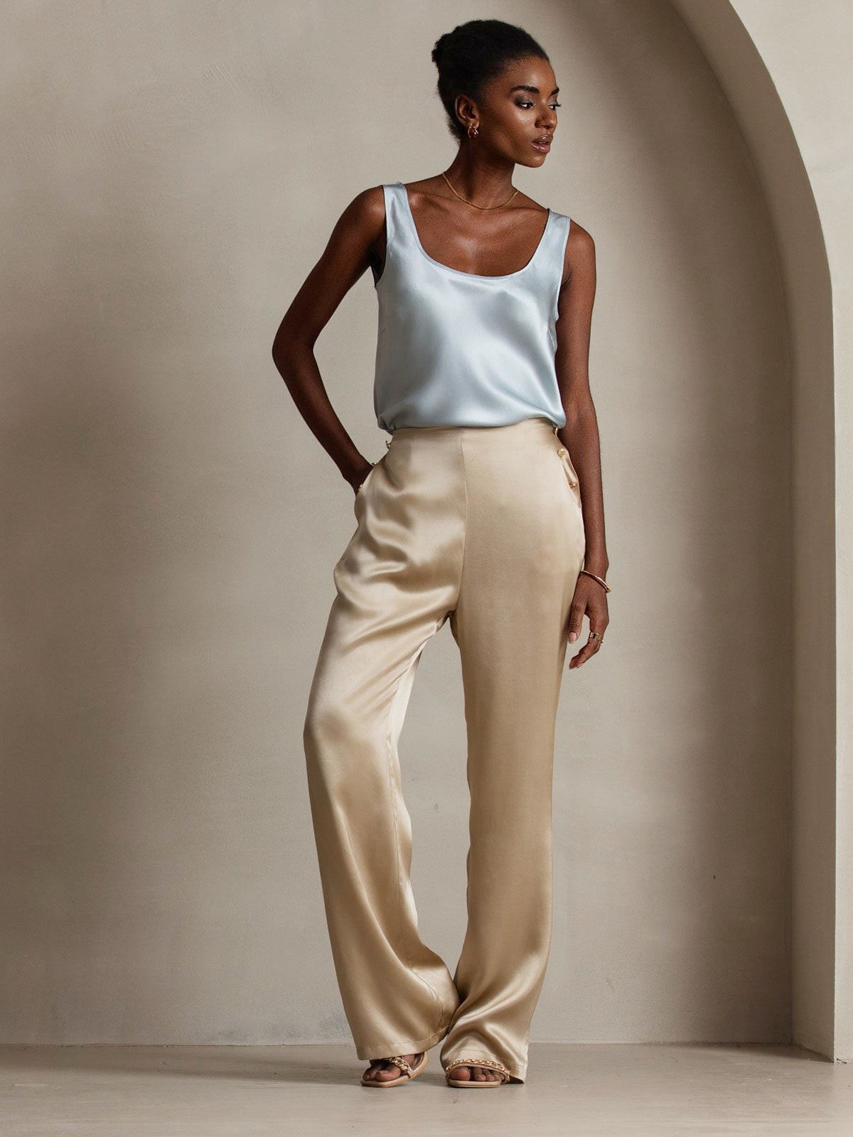 [شامبانيا] SilkSilky-SA 19Momme الحرير Womens Pants 011