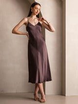 [قهوة] SilkSilky-SA Sleeveless V Neck فساتين نسائية 006