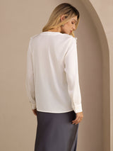 [أبيض] SilkSilky-SA Long Sleeve Deep V Neck بلوزات نسائية 002