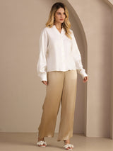 [أبيض] SilkSilky-SA Long Sleeve Split بلوزات نسائية 006