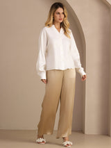 [أبيض] SilkSilky-SA Long Sleeve Split بلوزات نسائية 006